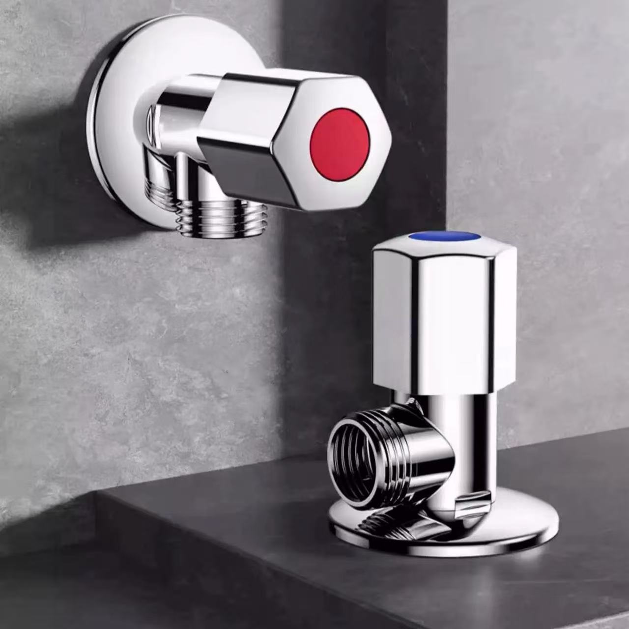 Bright Chrome Angle Valve, Red And Blue Distinguishing Hot And Cold Water Inlet Valve